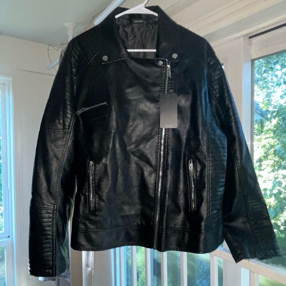 Black Faux Leather Jacket URBEST 3XL - Picture 6 of 9